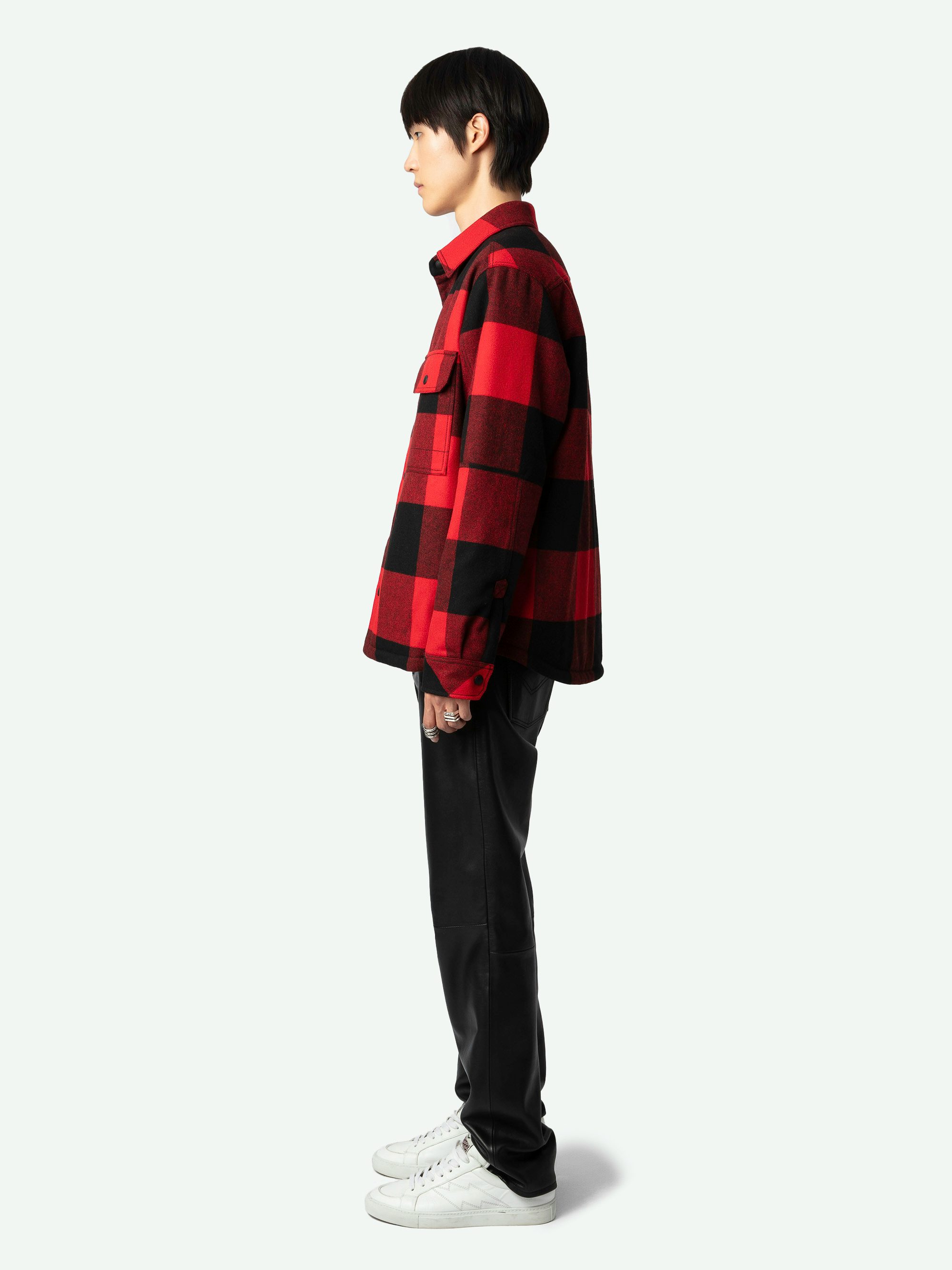 Trop Overshirt - Red check flannel overshirt with herringbone quilting and worn-effect Studio flock on the back.